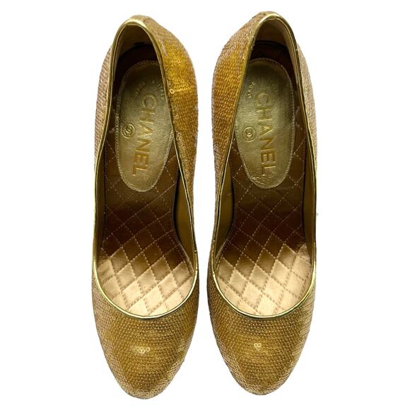 CHANEL Interlocking CC Sequins Round Toe Pumps EU 40 US 9.5-10 High Heels - Picture 8 of 13